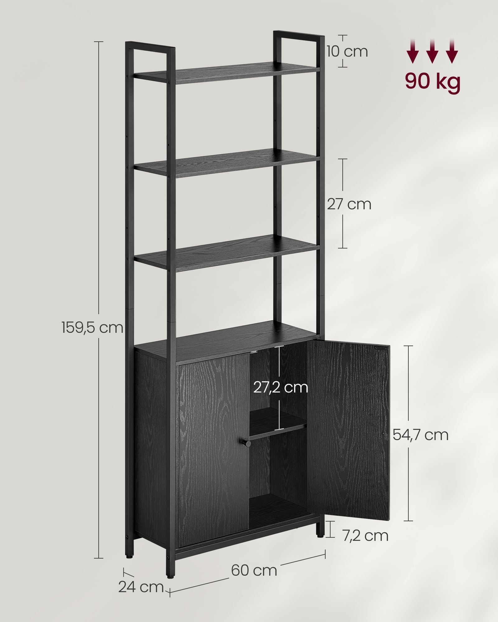 Bokhylla 24 x 60 x 159,5 cm ebenholts svart-bläck svart