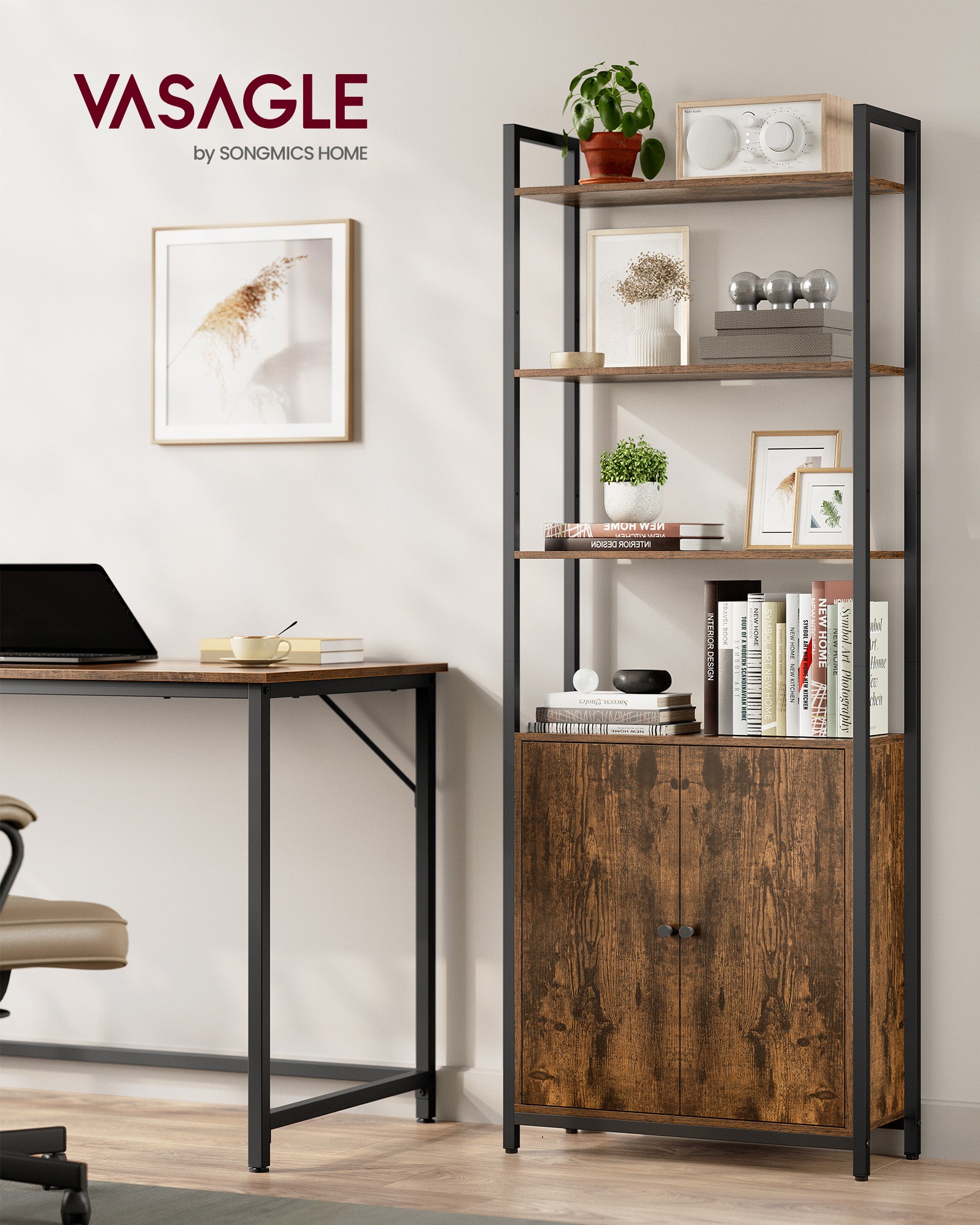 Bokhylla 24 x 60 x 159,5 cm vintage brun-bläck svart