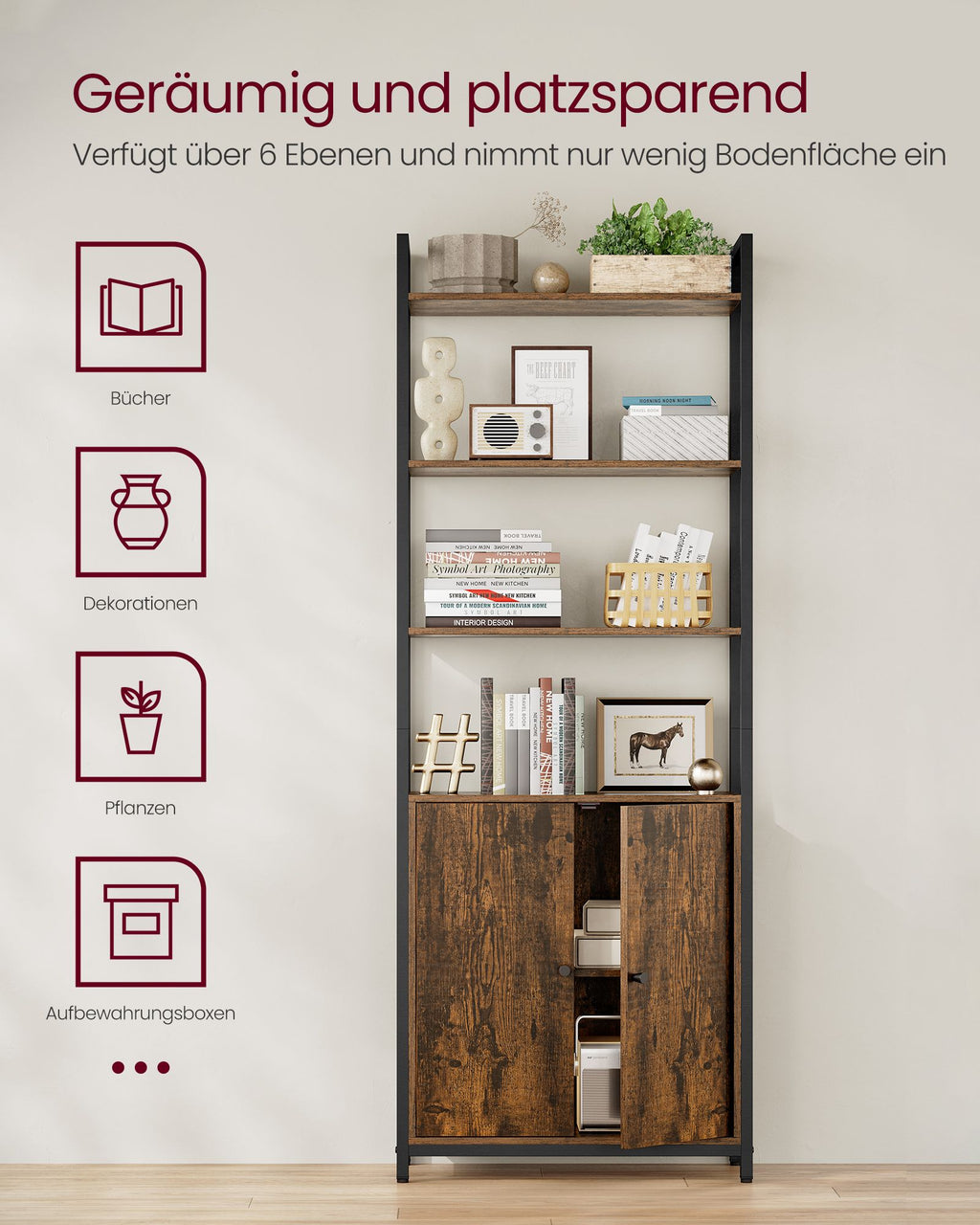 Bokhylla 24 x 60 x 159,5 cm vintage brun-bläck svart