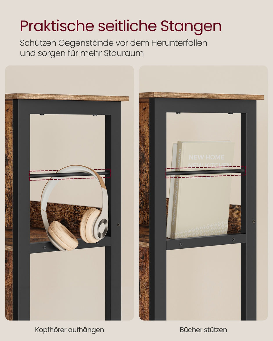 Plank - 30 x 60 x 114 cm - 6 vakken - vintage bruin/inktzwart - 45 kg maximale belasting