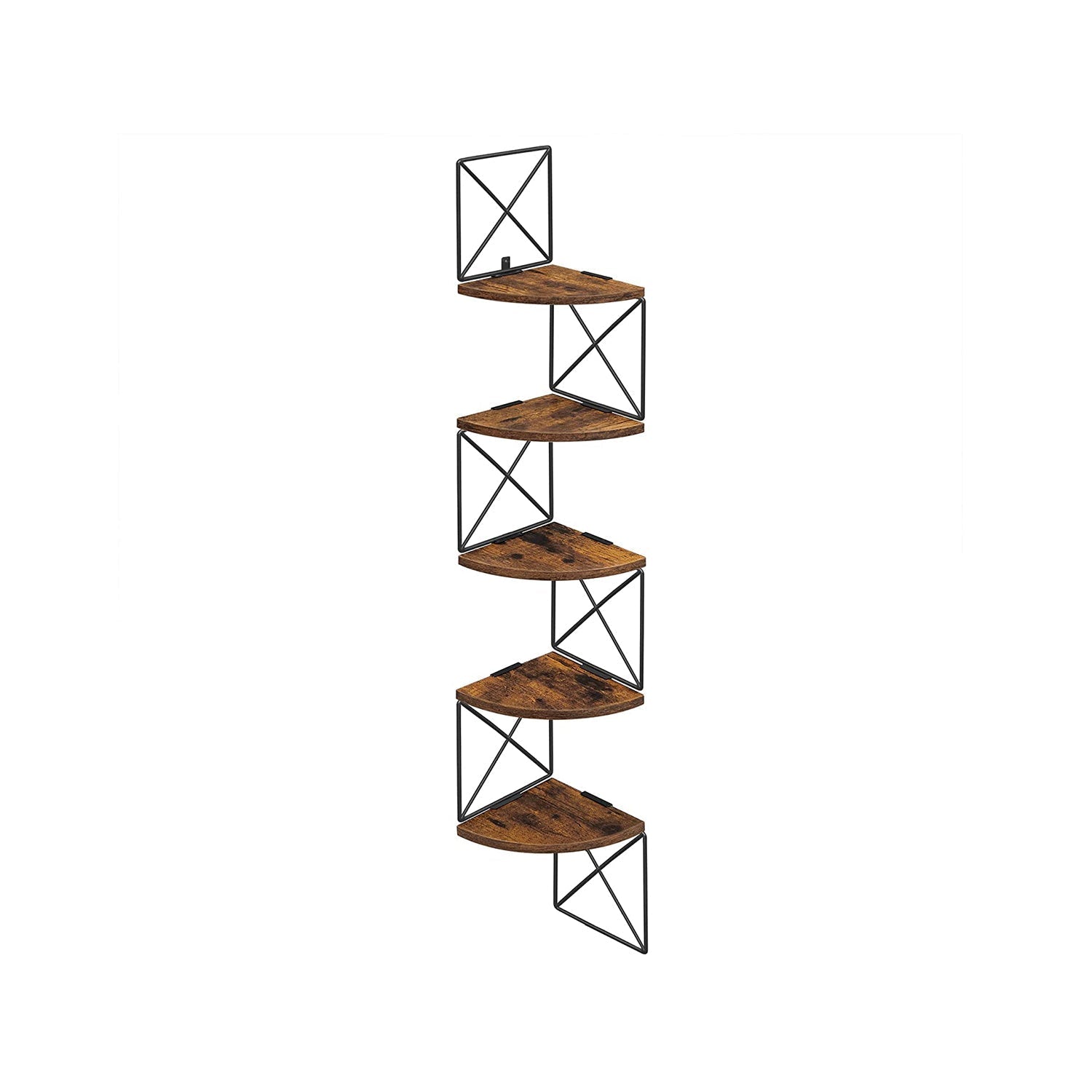 Hörnhylla – 5 nivåer – Zigzag design – Vintage brun-svart