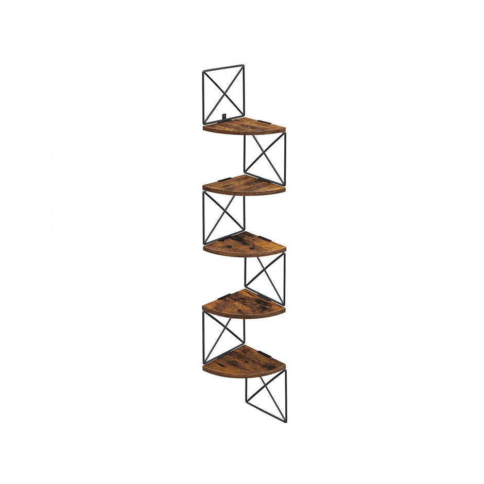 Hörnhylla – 5 nivåer – Zigzag design – Vintage brun-svart