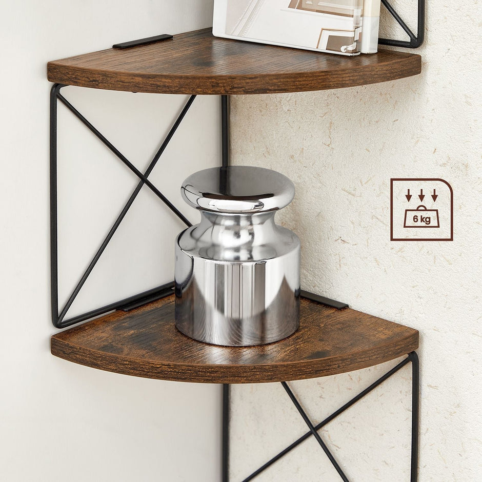 Hörnhylla – 5 nivåer – Zigzag design – Vintage brun-svart