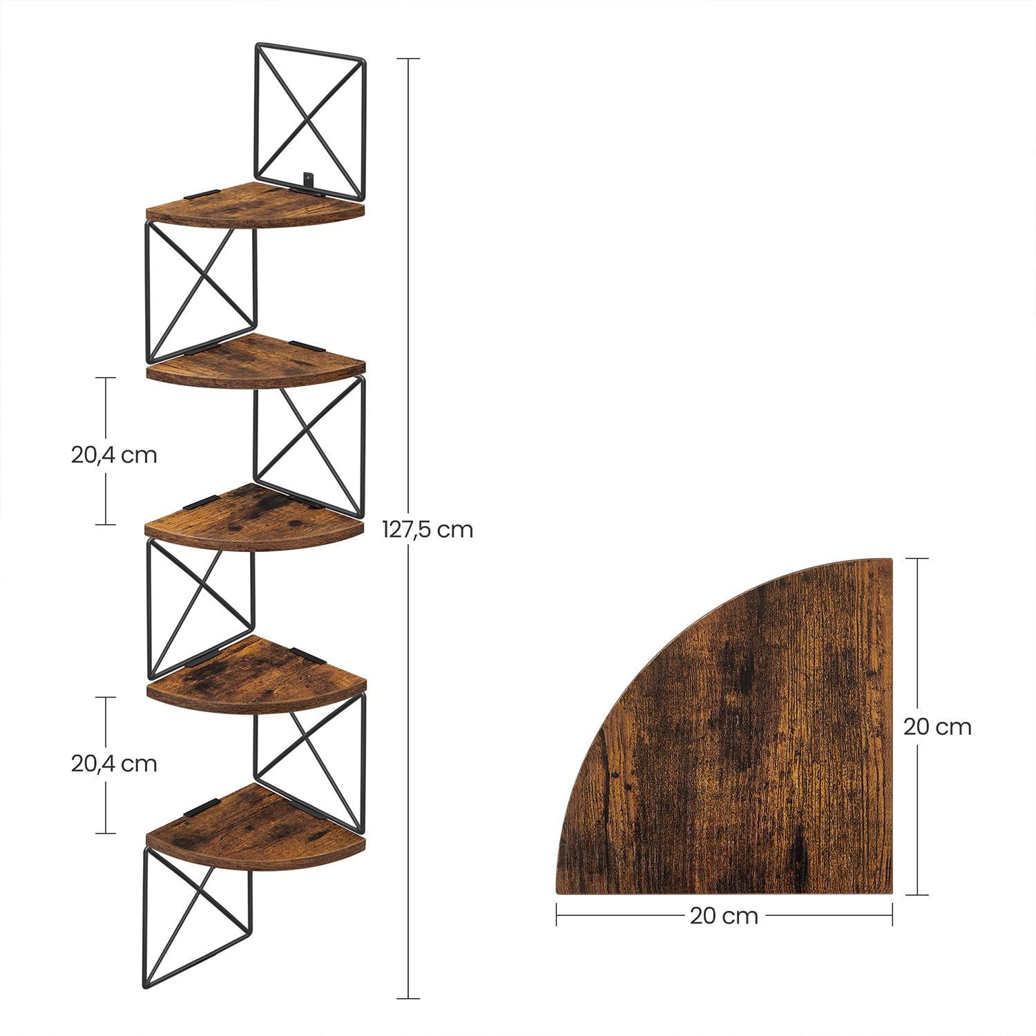 Hörnhylla – 5 nivåer – Zigzag design – Vintage brun-svart
