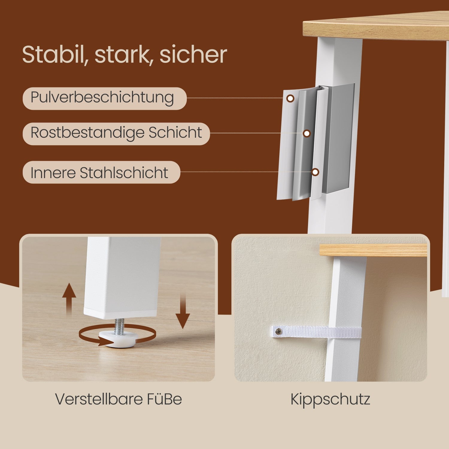 Bokhylla med 5 lager - industriell design, naturlig ek och matt vit
