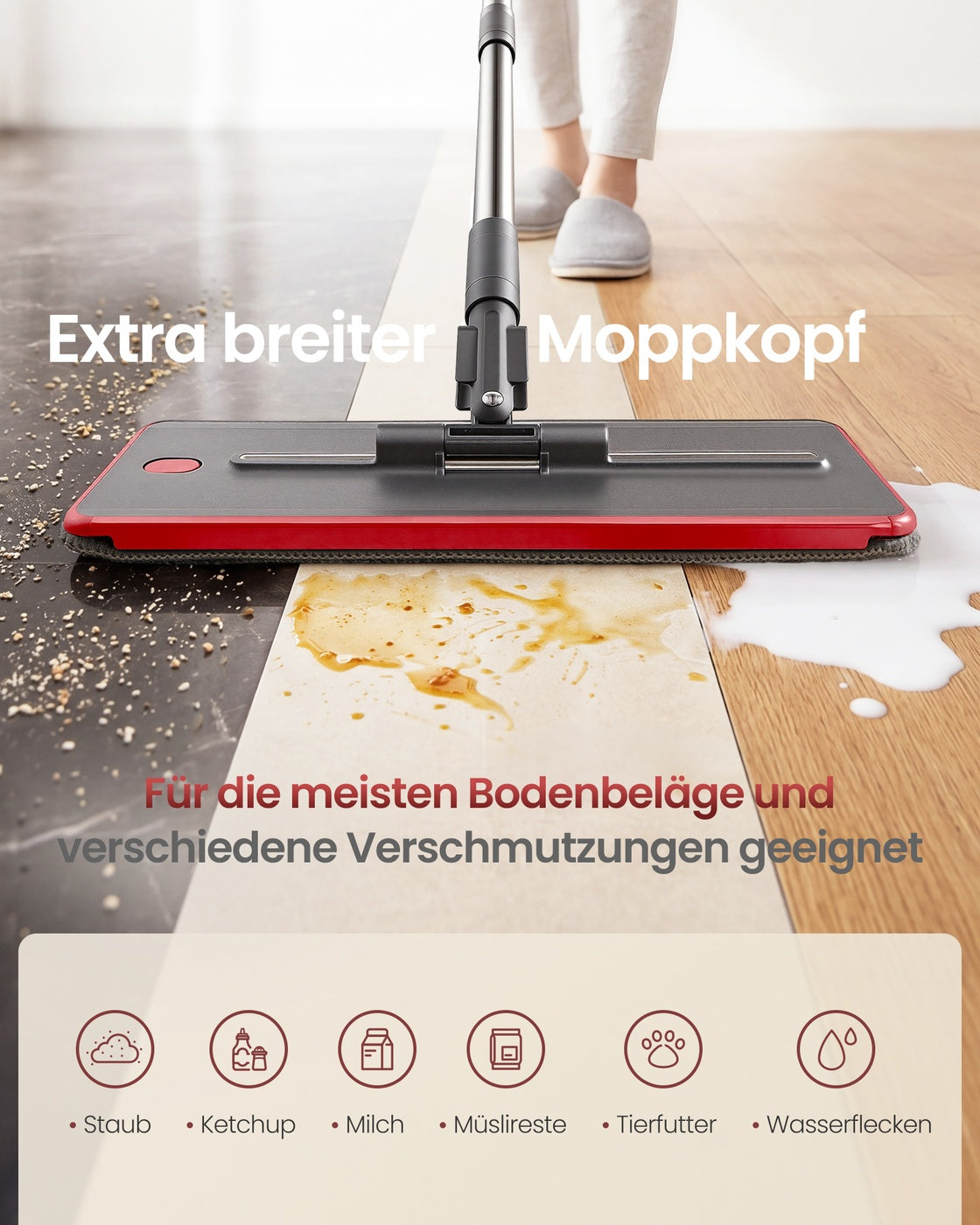 Dweilset met Emmer - 1 Microvezelhoes - Gescheiden Waterkamers - Grijs-Rood
