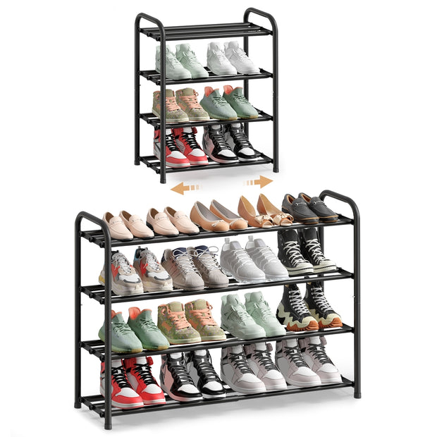 Schoenenrek – Uitschuifbaar 44-82 cm – Verstelbare Planken – Metaal – Inktzwart