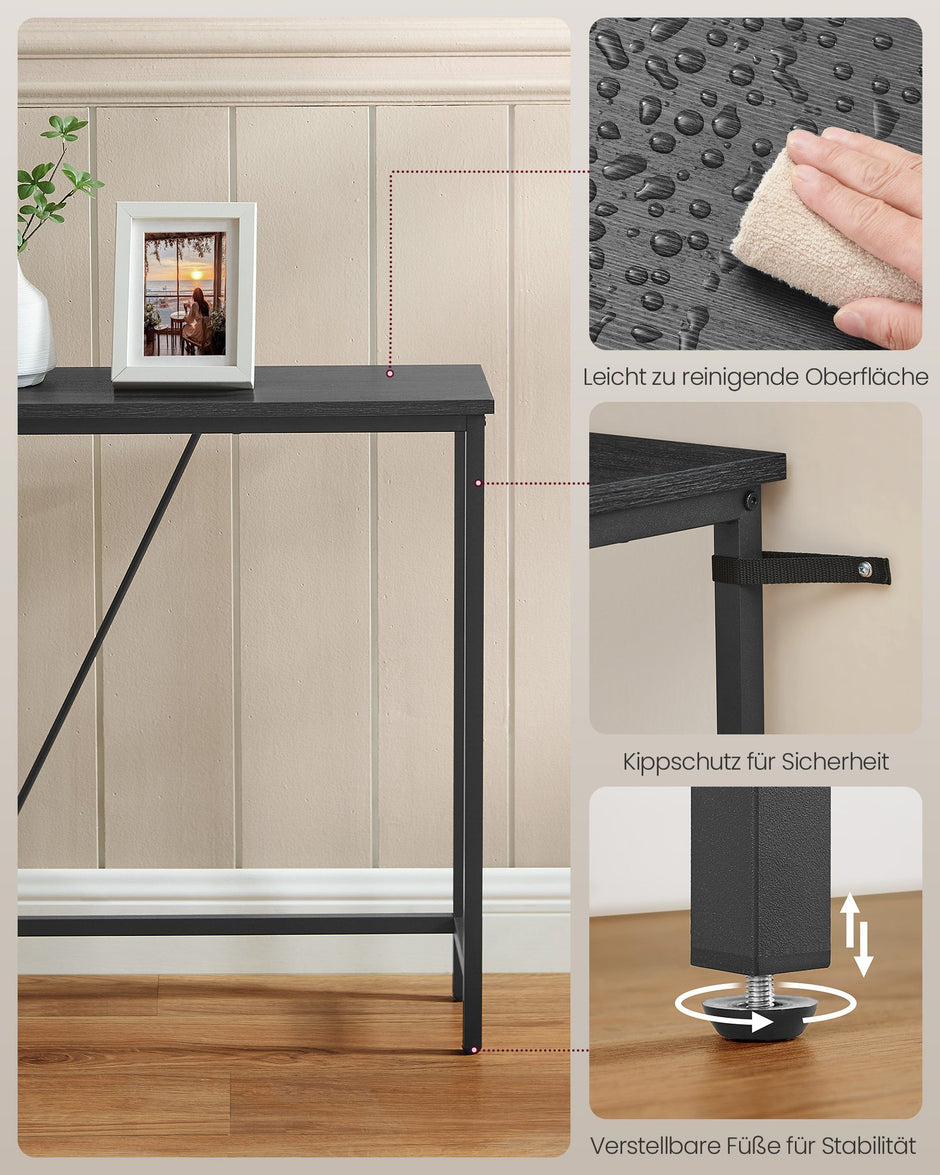 Consoletafel - 120 cm Breed - Smal - Industrieel Design - Zwart