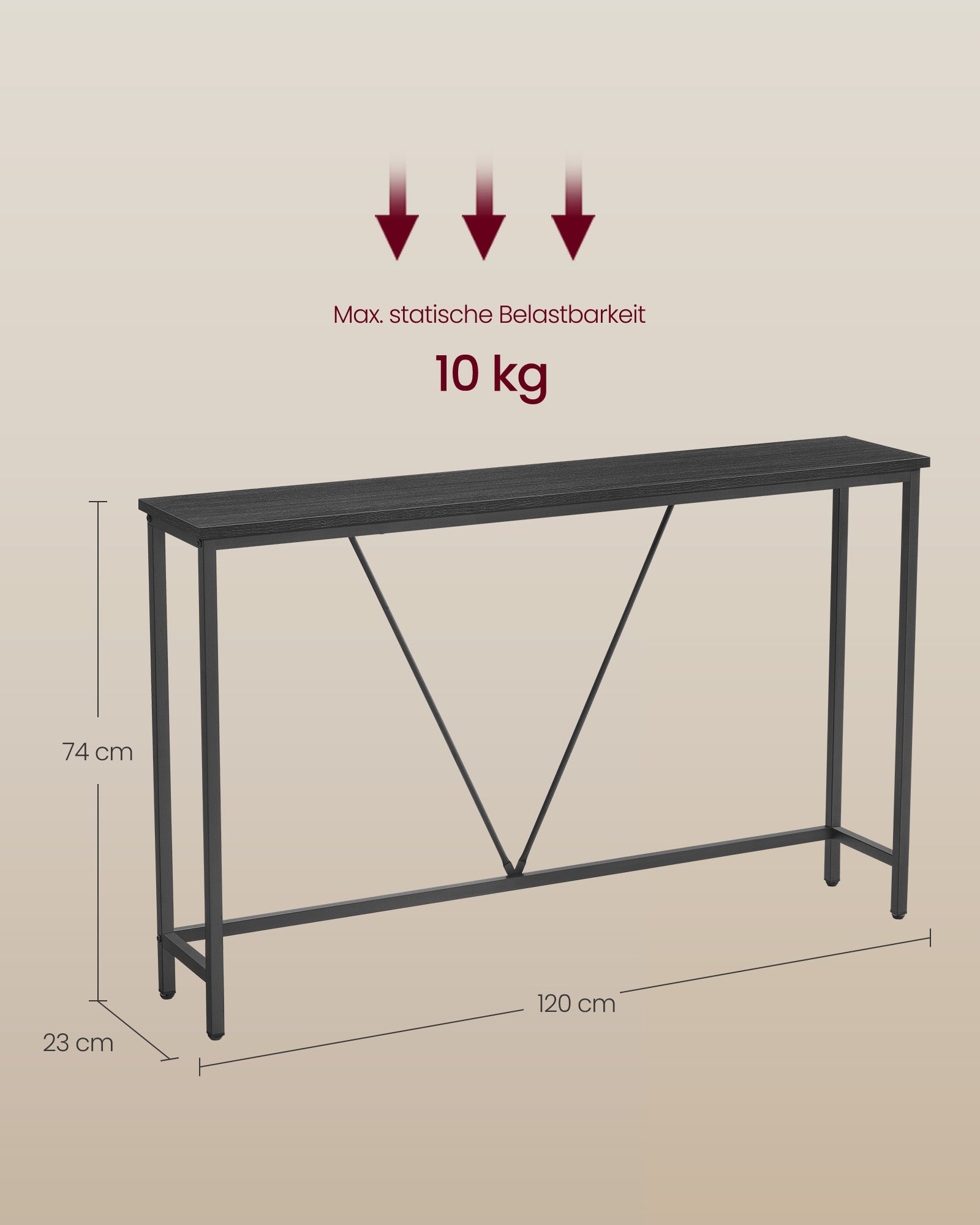 Consoletafel - 120 cm Breed - Smal - Industrieel Design - Zwart