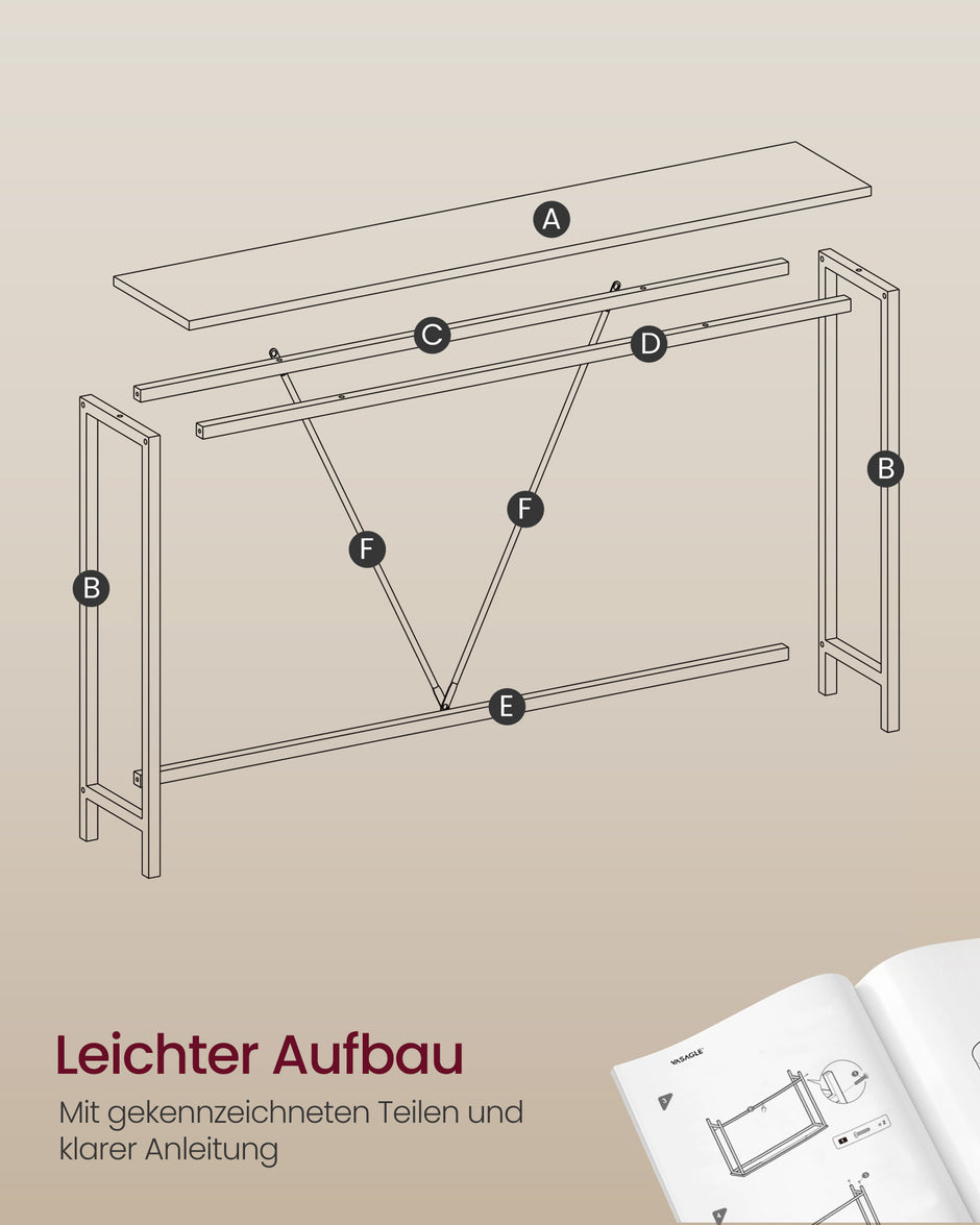 Consoletafel - 120 cm Breed - Smal - Industrieel Design - Zwart