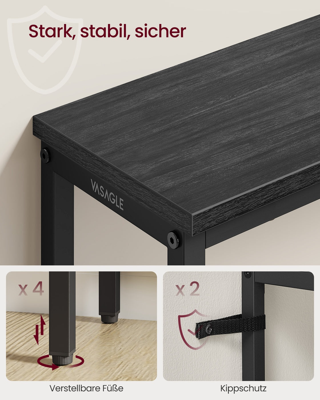 Consoletafel - 20 x 80 x 81,2 cm - tafelblad uit één stuk - eenvoudig te monteren - antracietgrijs met inktzwart - maximale belasting 25 kg
