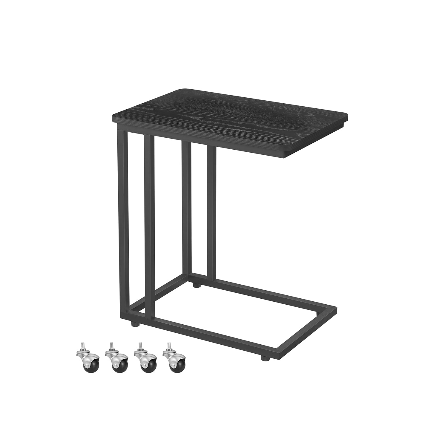 Sidobord-c-form på hjul-eBony svart