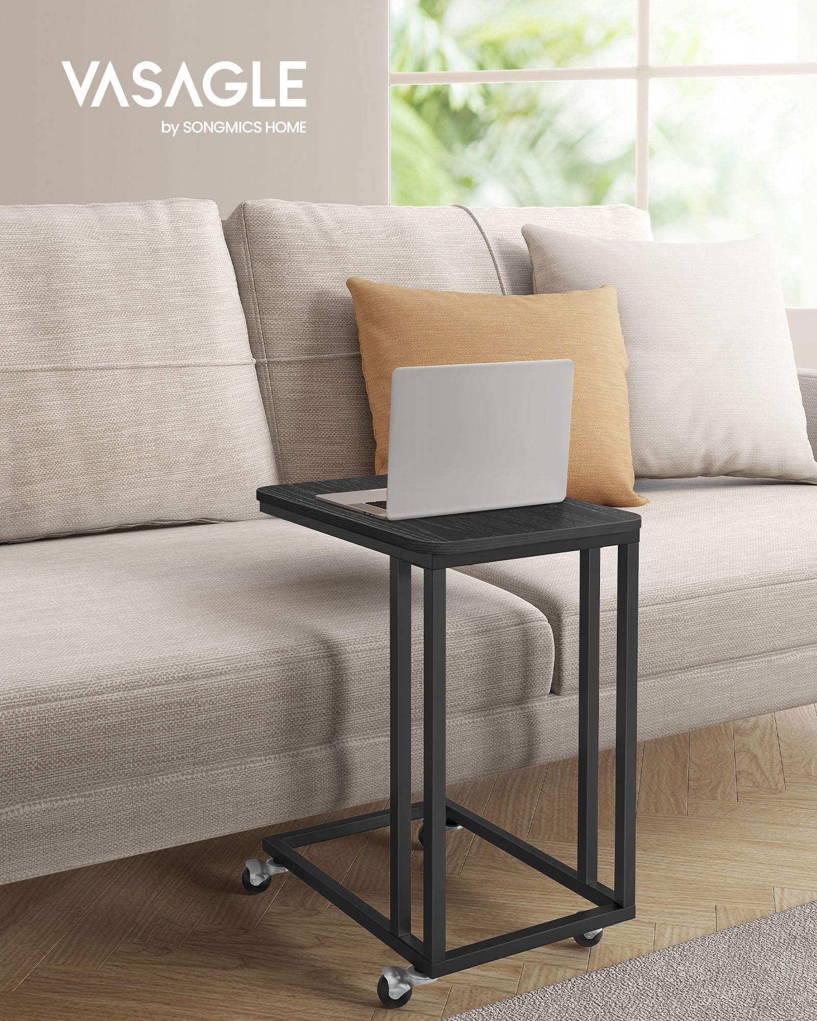 Sidobord – C-form – på hjul – svart