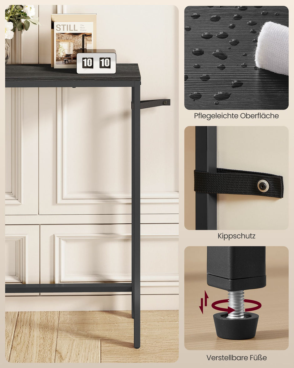 Sidetable met Laadstation – 2 Bladen – Smal – 200 x 15 x 80 cm – Zwart Houtlook