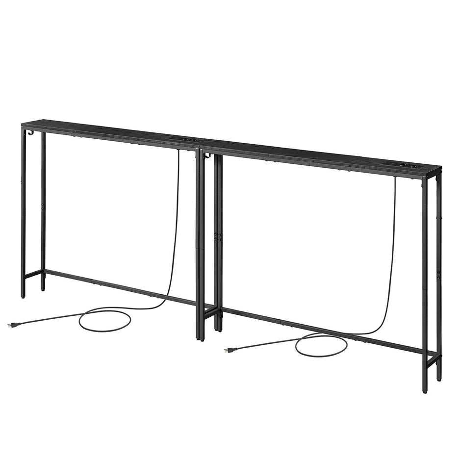 Sidetable - Smal met Stopcontact - Antracietgrijs, inktzwart - 100 x 15 x 80 cm