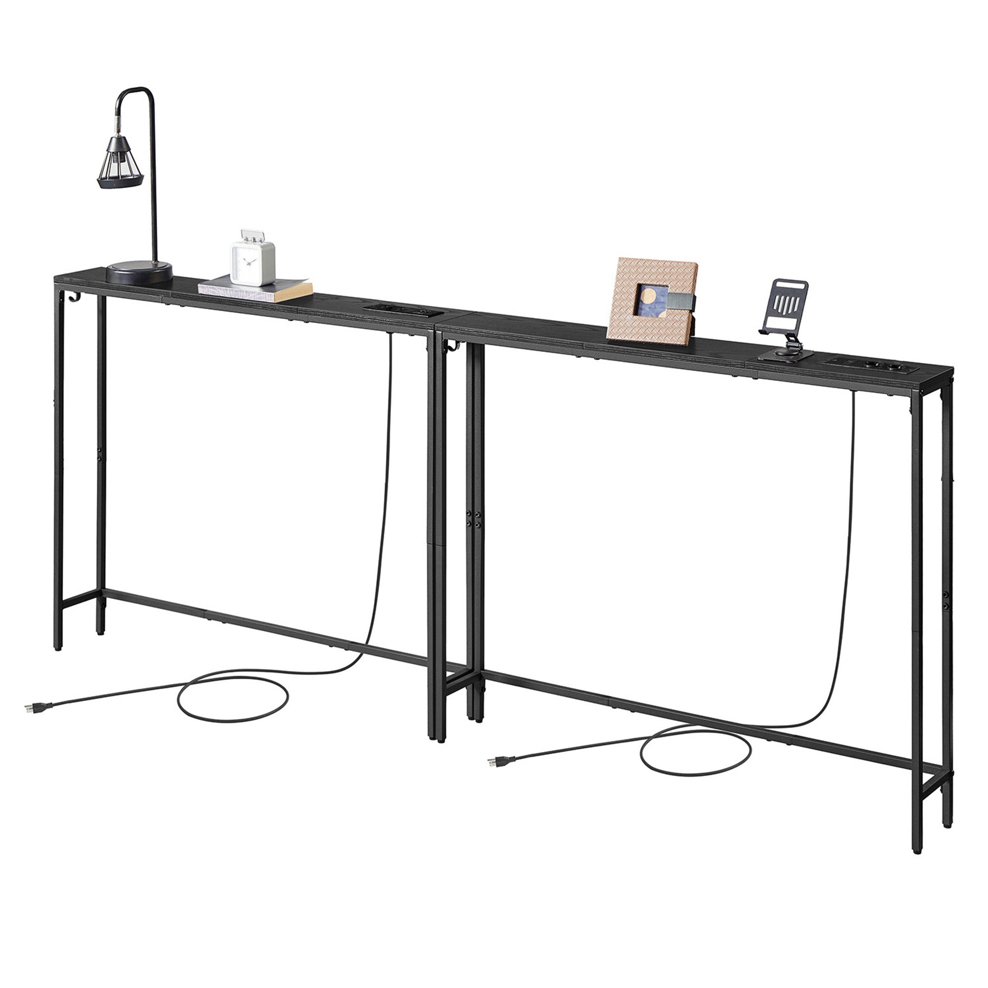 Sidetable - Smal met Stopcontact - Antracietgrijs, inktzwart - 100 x 15 x 80 cm
