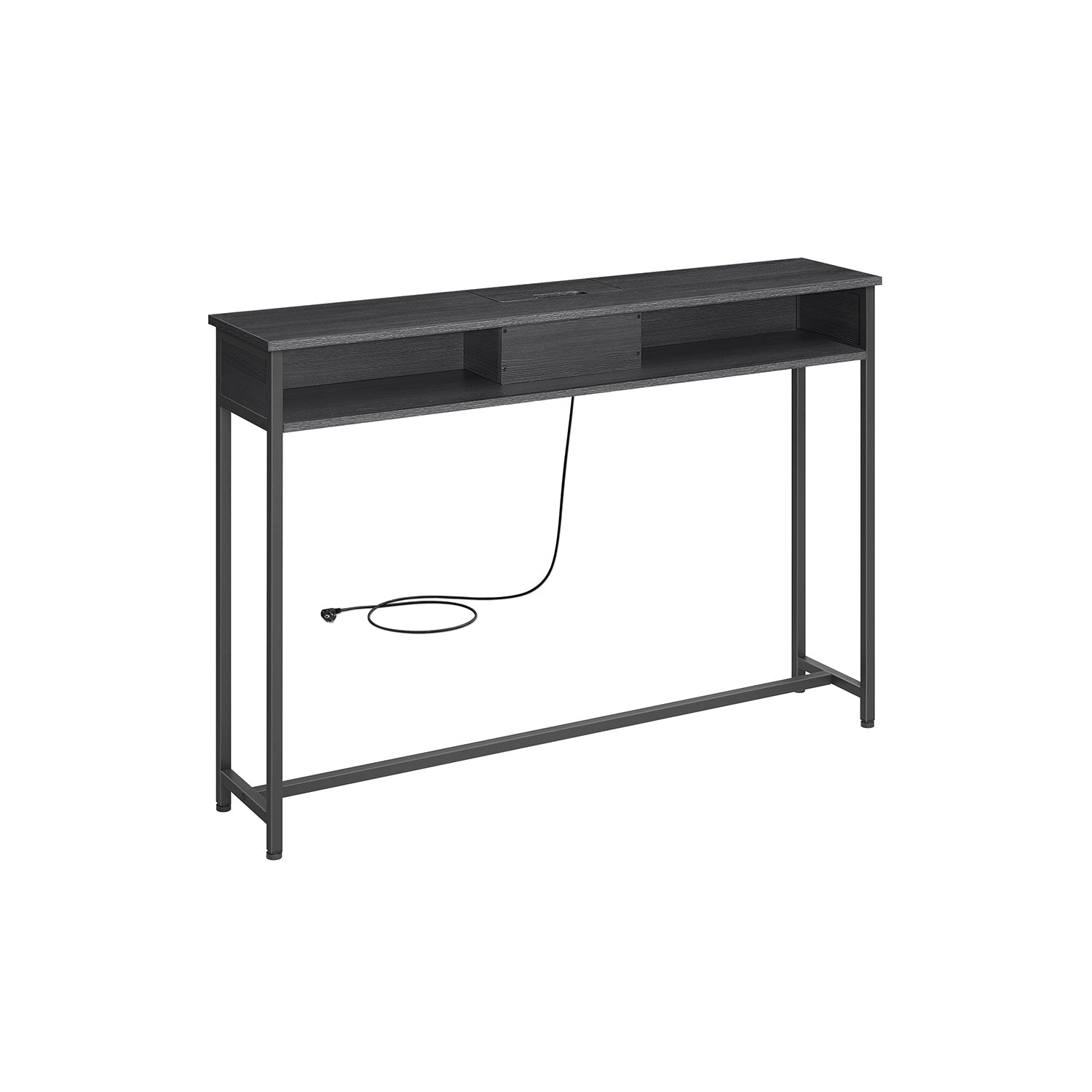 Konsolet bord-med uttag-rymdbesparande-vintage brun-bläck svart