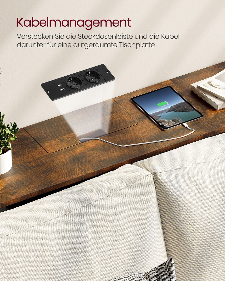 Konsolbord – med uttag – platsbesparande – brunsvart