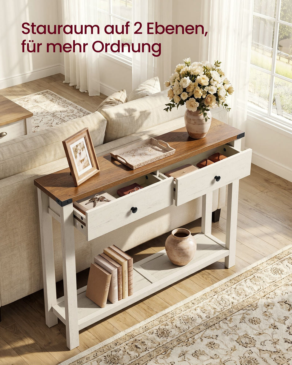 Sidetable - Smal met Schuifladen - Wolkwit, aardbruin - 100 x 24 x 76 cm