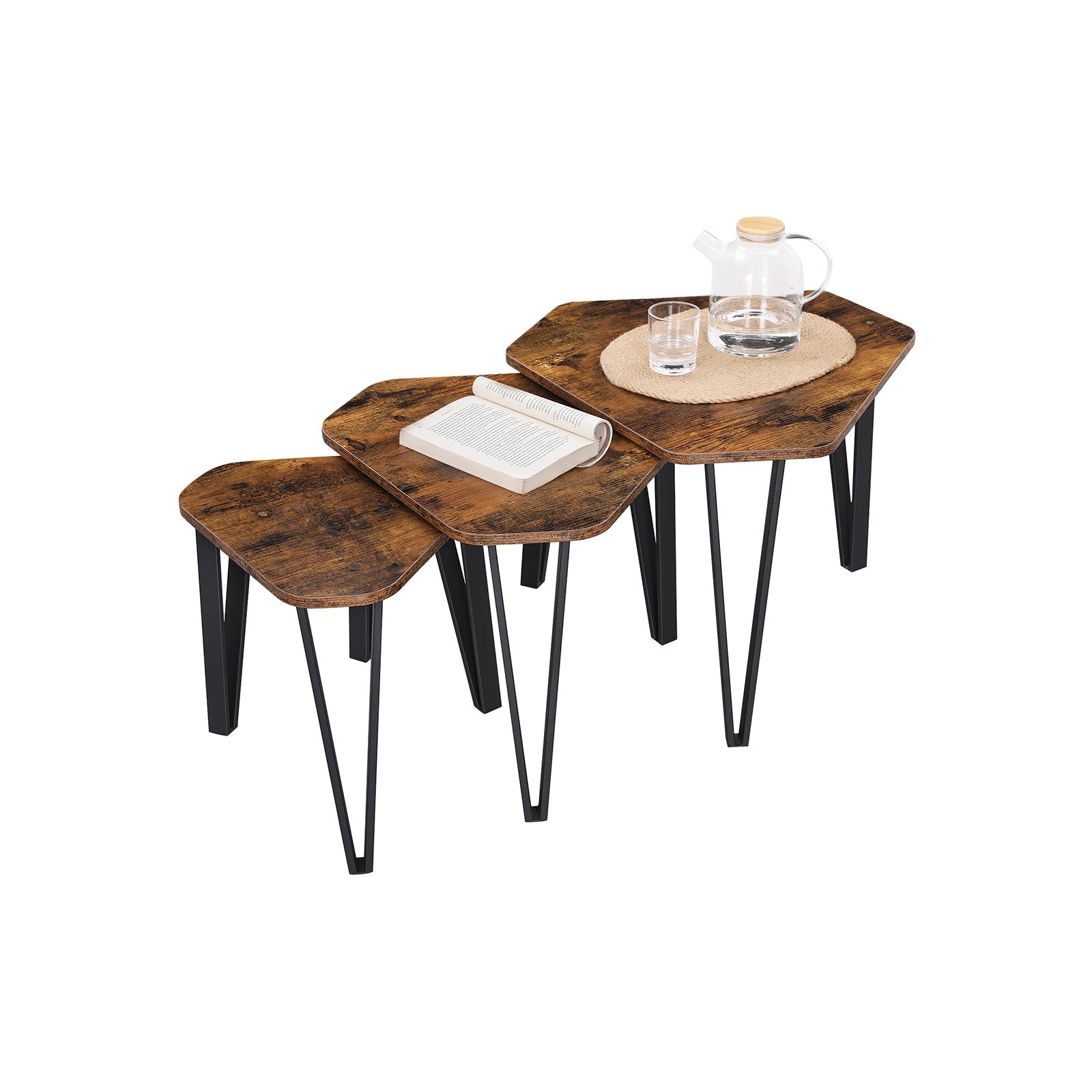 Bedside Tables - Set of 3 - Industrial Design - Sidobord - Brown