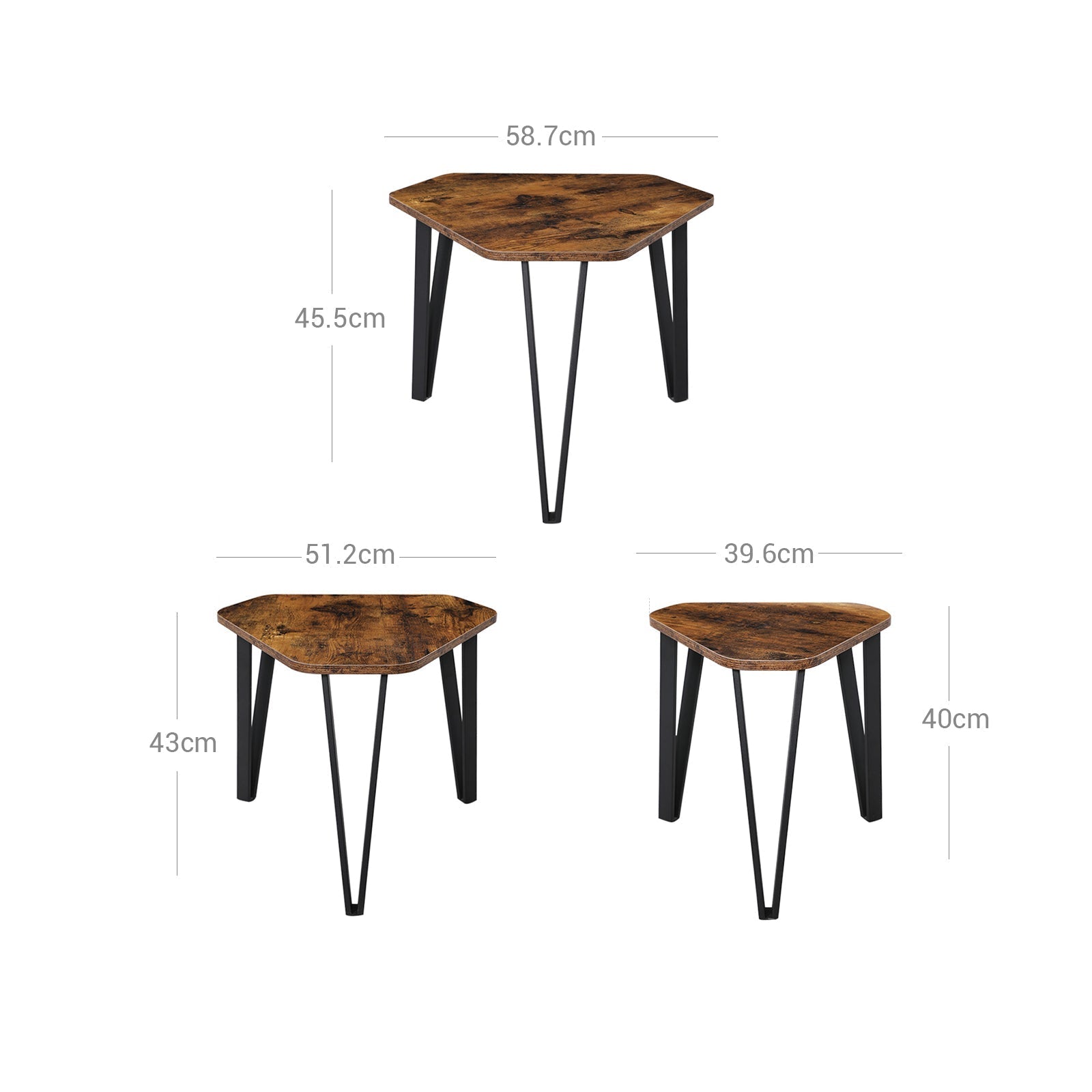 Bedside Tables - Set of 3 - Industrial Design - Sidobord - Brown