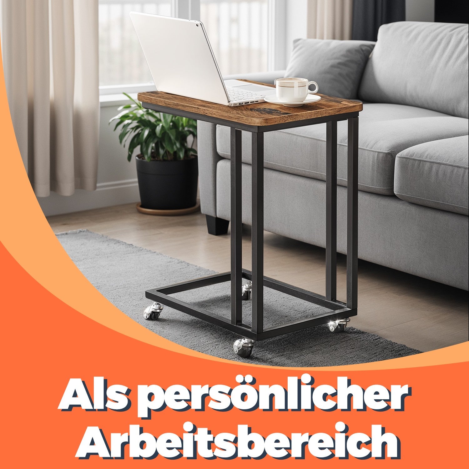 Sidobord på hjul-C-format soffbord, industriell design