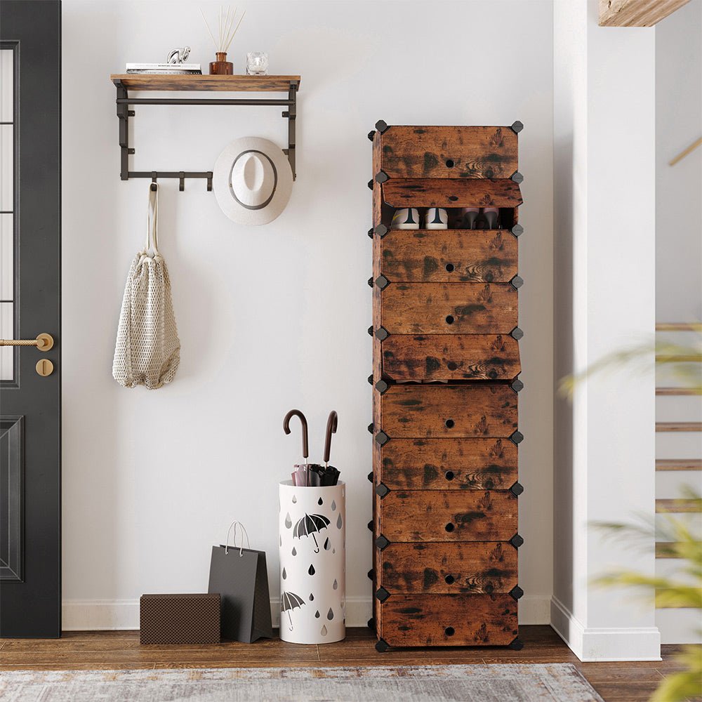 Shoe Rack - Plank System - 10 Fack - Wood Look - Brown