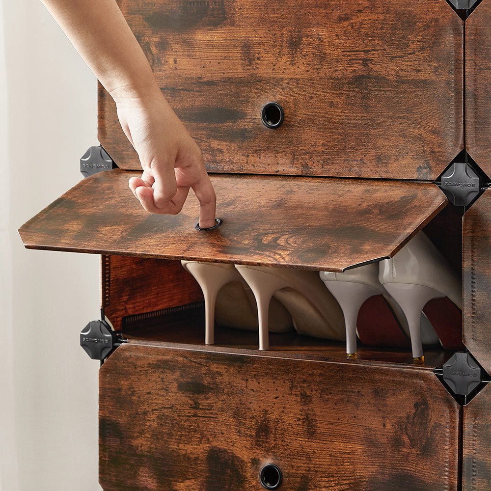 Shoe Rack - Plank System - 10 Fack - Wood Look - Brown