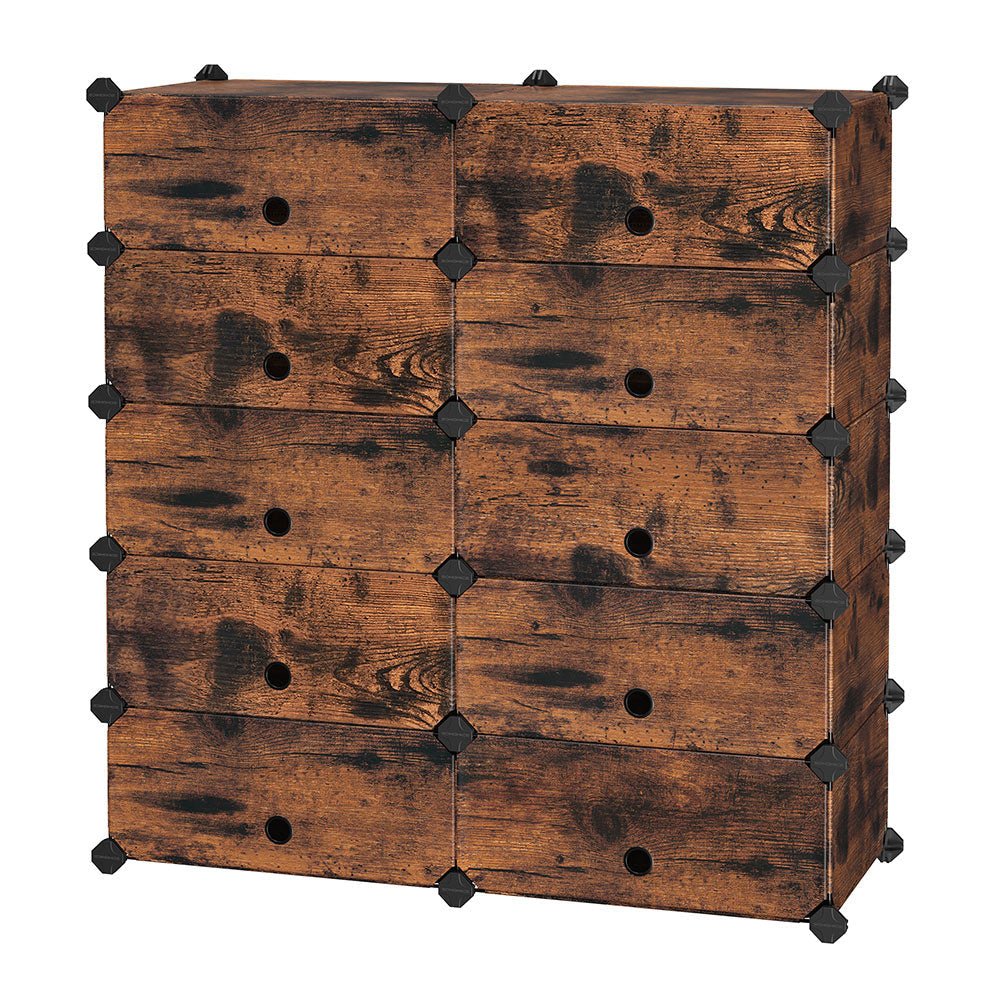 Shoe Rack - Plank System - 10 Fack - Wood Look - Brown