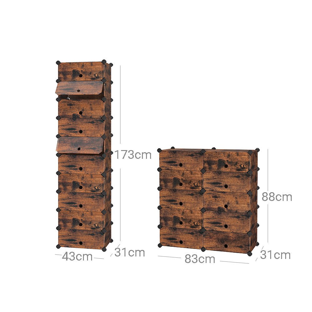 Shoe Rack - Plank System - 10 Fack - Wood Look - Brown