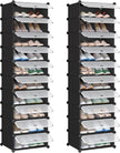 Schoenenrek – 10 Vakken – Set van 2 – Met Deurtjes – Kunststof – Zwart
