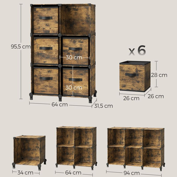 Kubskåp – 6 fack med förvaringslådor – Ink Black-Dove Grey