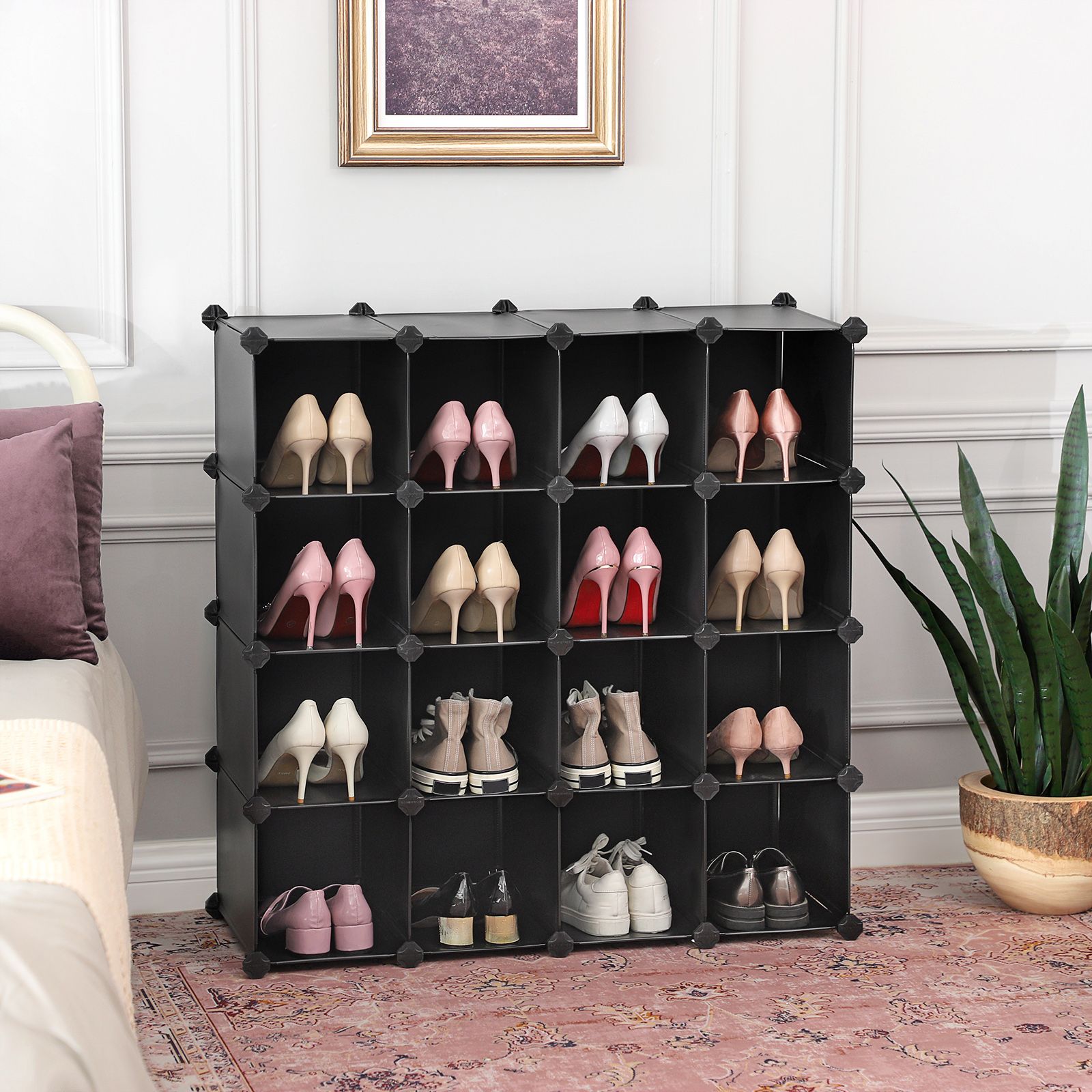Shoe Rack - Cube Cabinet System - 15 Fack - Plast - Svart
