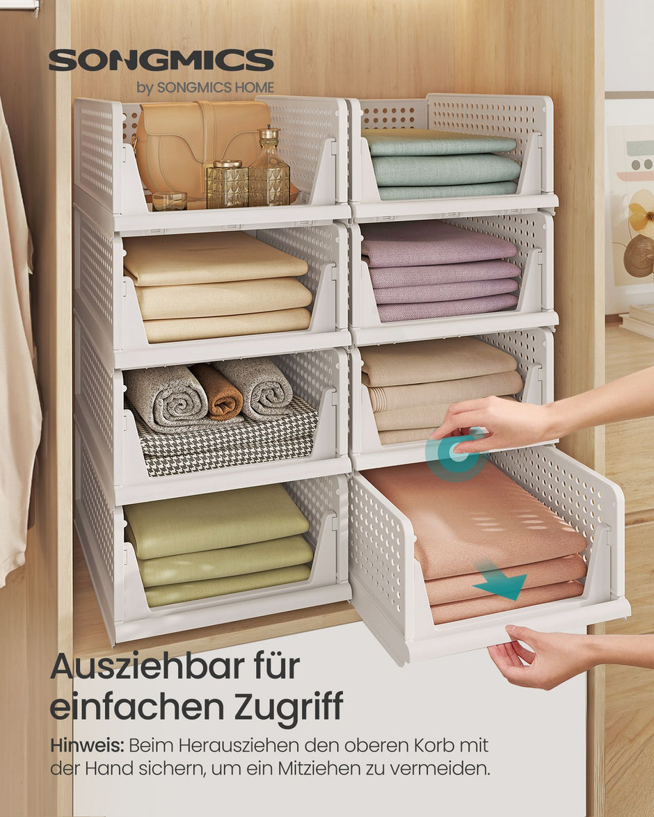 Kastorganizer – Set van 8 – Uittrekbare Manden – Stapelbaar en Inklapbaar – Wit