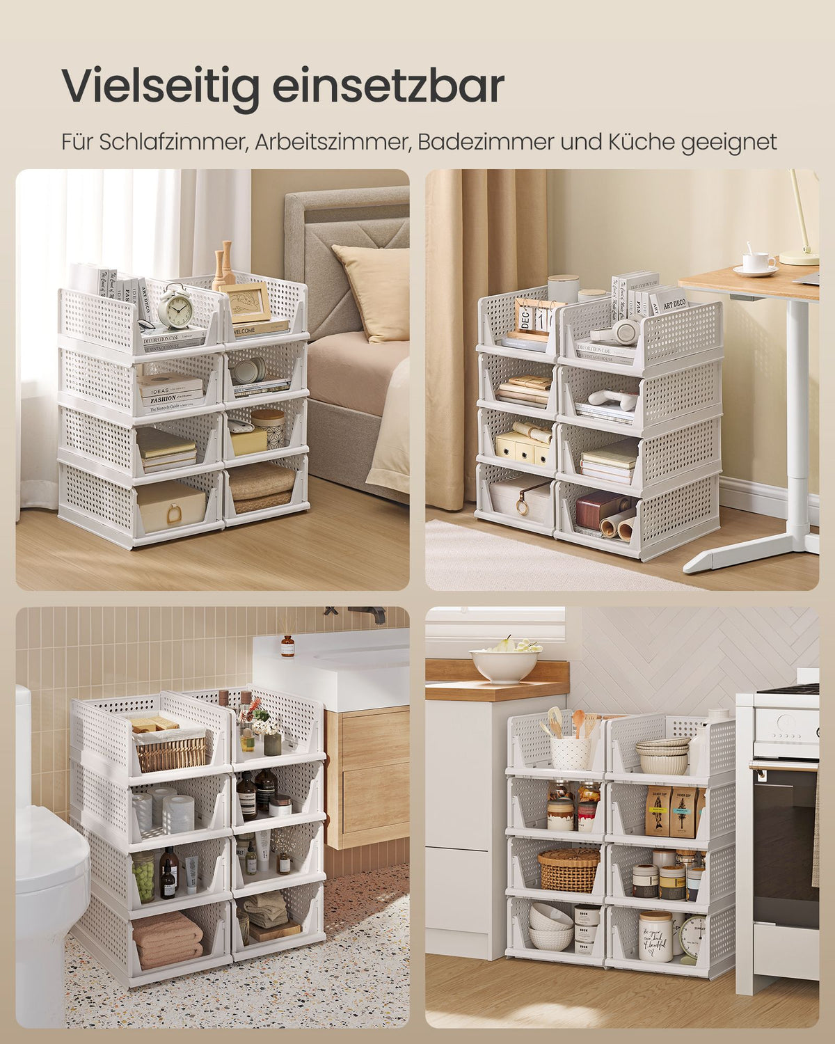 Kastorganizer – Set van 8 – Uittrekbare Manden – Stapelbaar en Inklapbaar – Wit