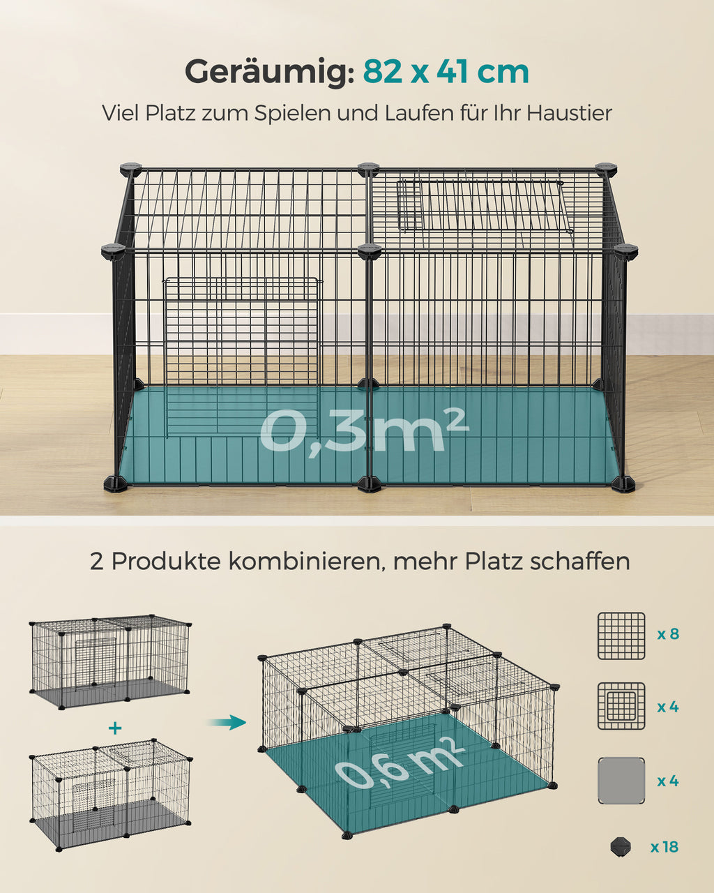 Small Animal Cage - 82 x 41 x 41 cm - med 2 dörrar - L