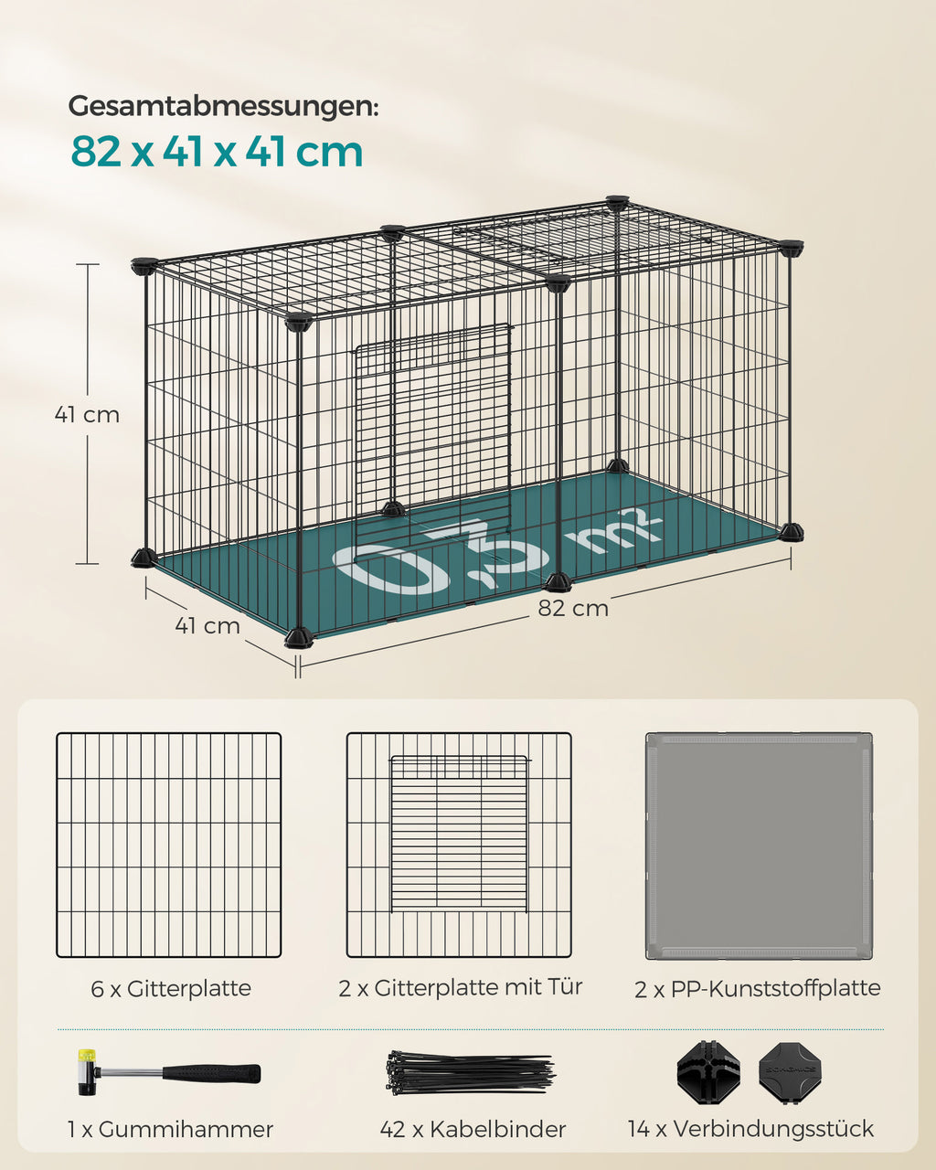 Small Animal Cage - 82 x 41 x 41 cm - med 2 dörrar - L