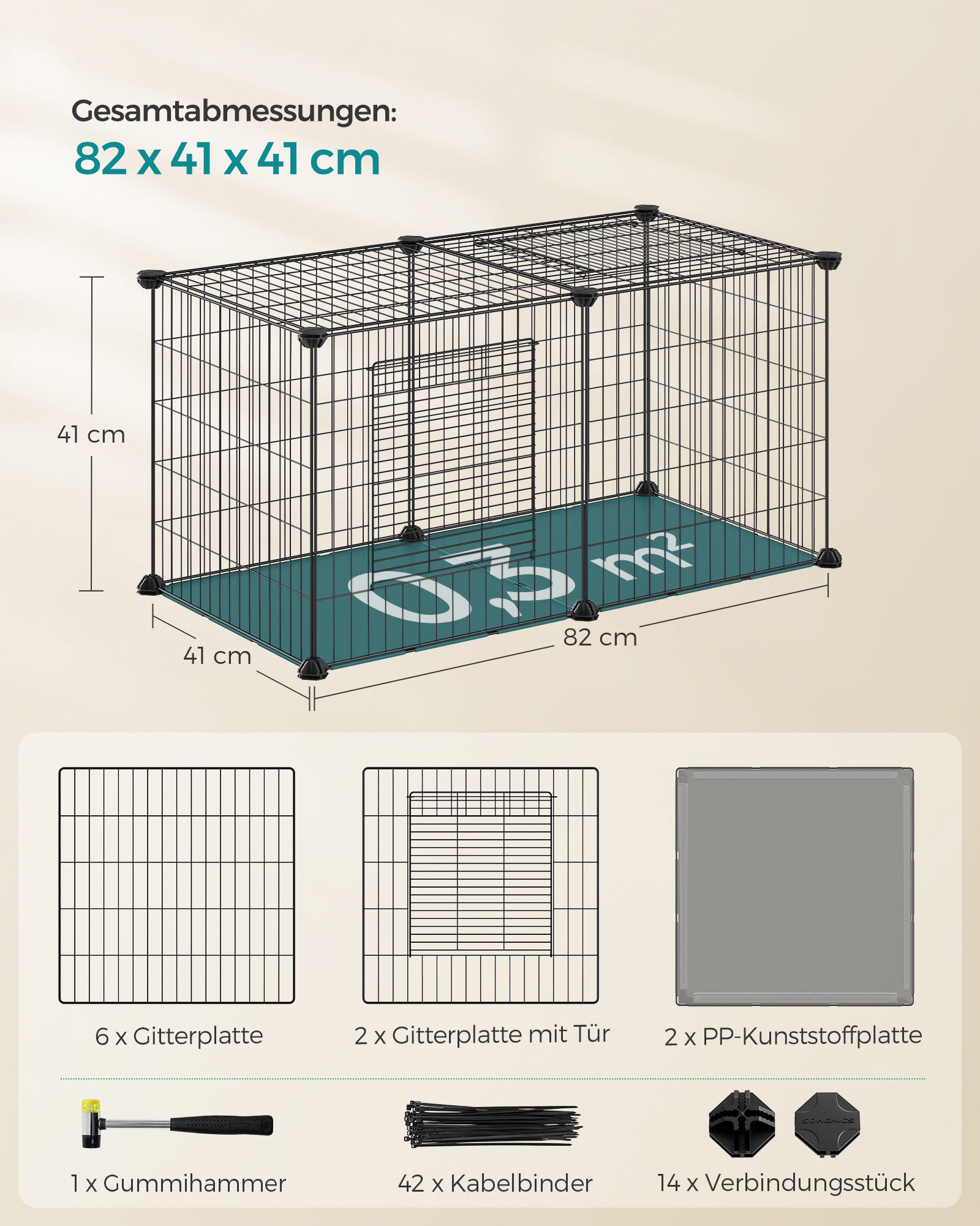 Small Animal Cage - 82 x 41 x 41 cm - med 2 dörrar - L