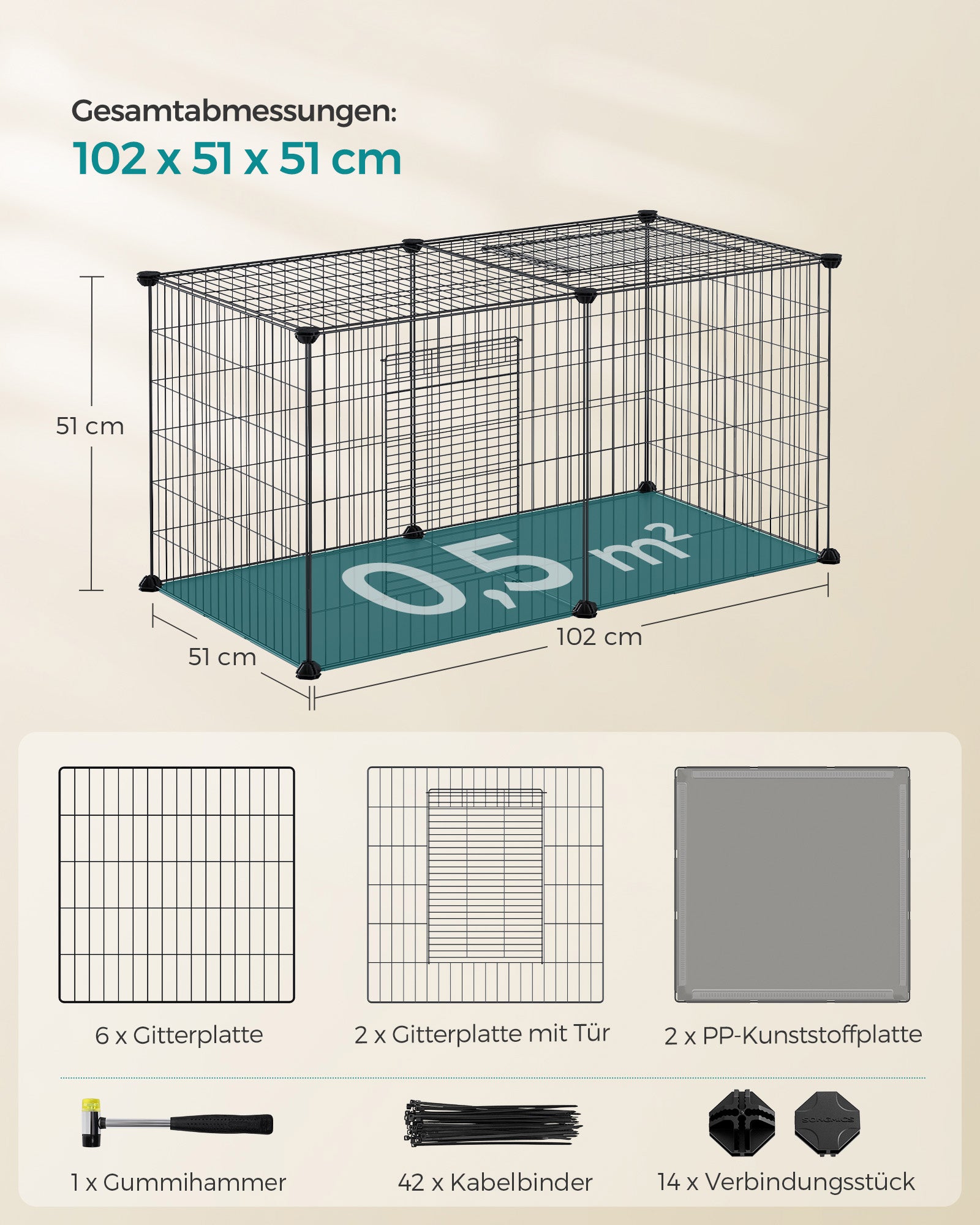 Small Animal Cage - 102 x 51 x 51 cm - med 2 dörrar - xl
