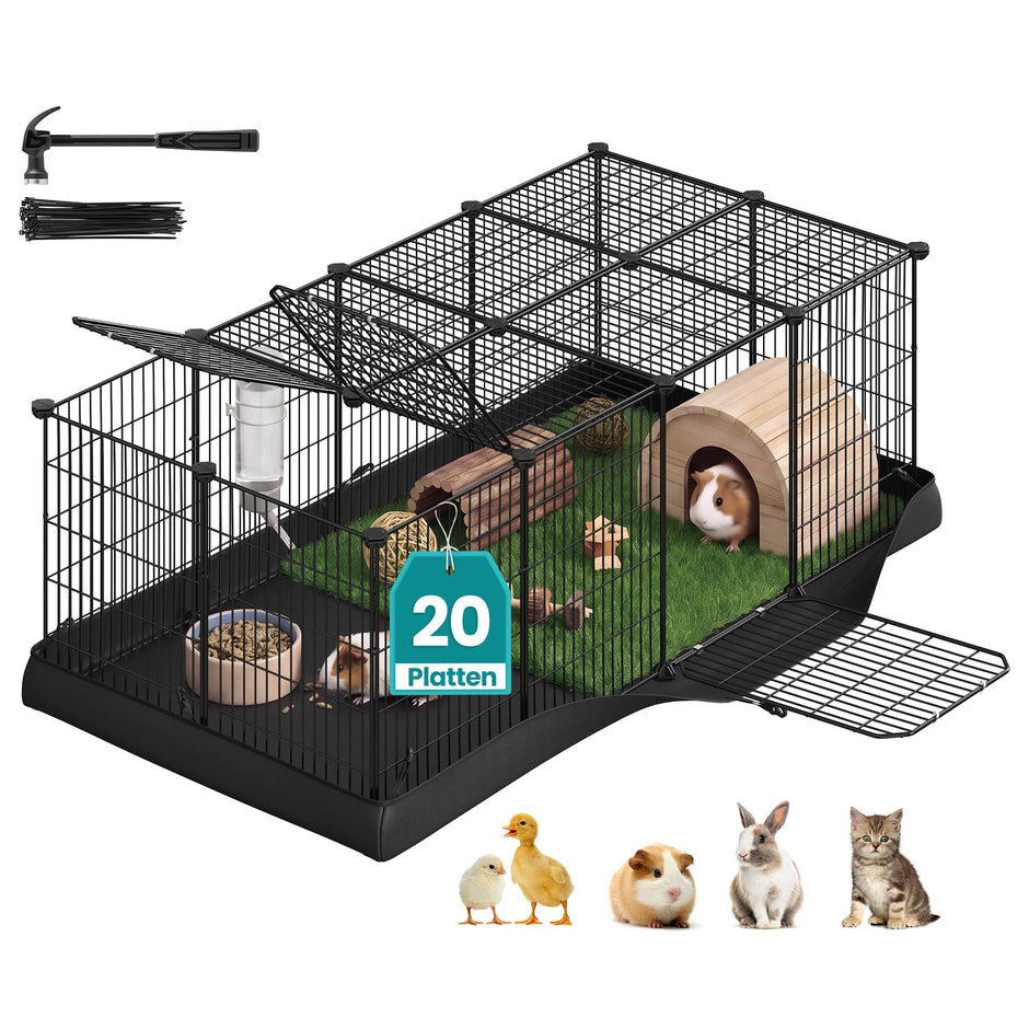 Konijnenren – Met Bodemmat en Twee Deuren – 140 x 70 x 45 cm – Inktzwart