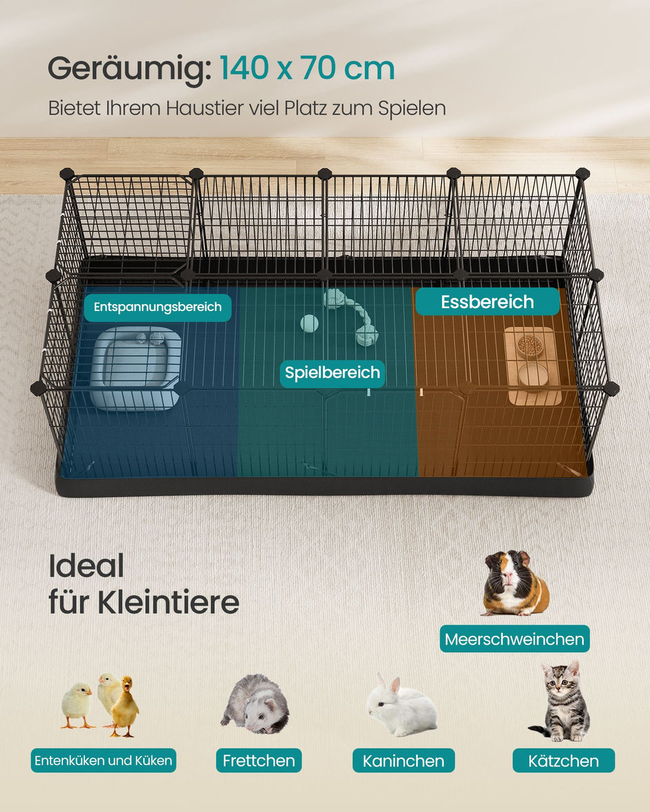 Konijnenren – Met Bodemmat en Twee Deuren – 140 x 70 x 45 cm – Inktzwart