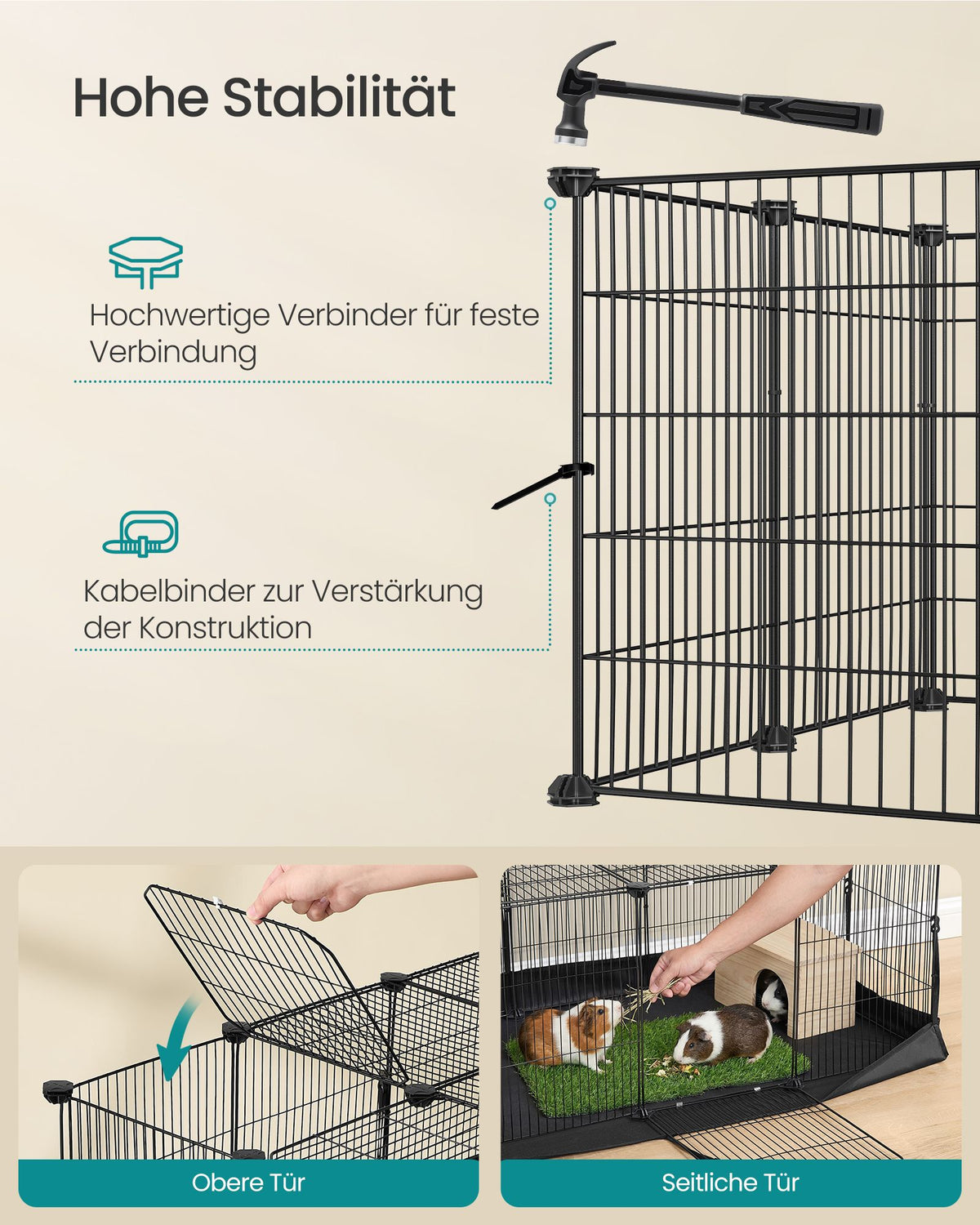 Konijnenren – Met Bodemmat en Twee Deuren – 140 x 70 x 45 cm – Inktzwart