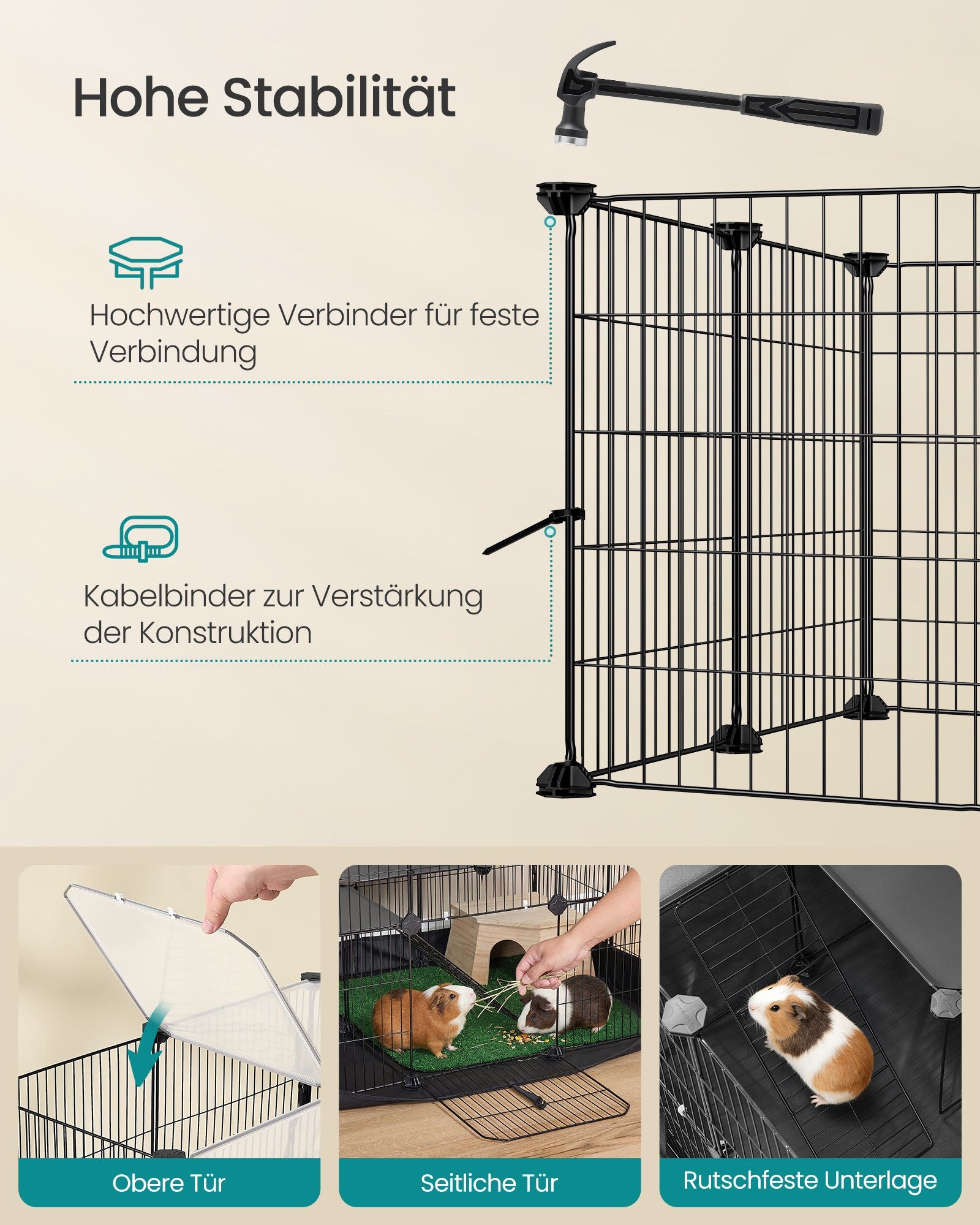 Knaagdierenkooi - 2 Verdiepingen - Met Ren - Waterbestendige Bodem - Inktzwart