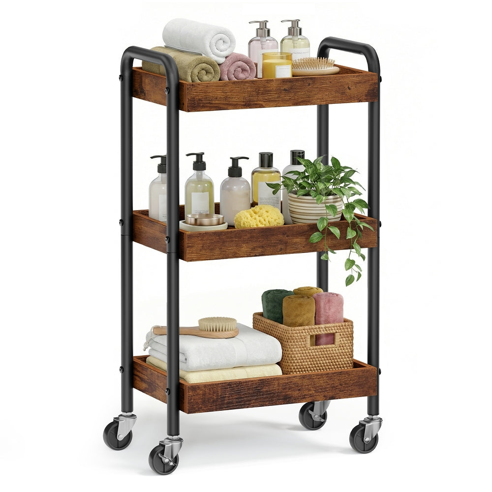 Trolley - 27,5 x 41,3 x 73 cm - Vintage bruin - Staal, MDF - Maximale belasting per plank 10 kg