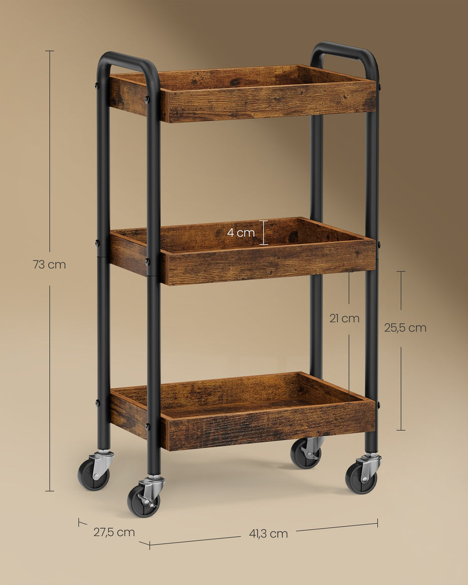 Trolley - 27,5 x 41,3 x 73 cm - Vintage bruin - Staal, MDF - Maximale belasting per plank 10 kg