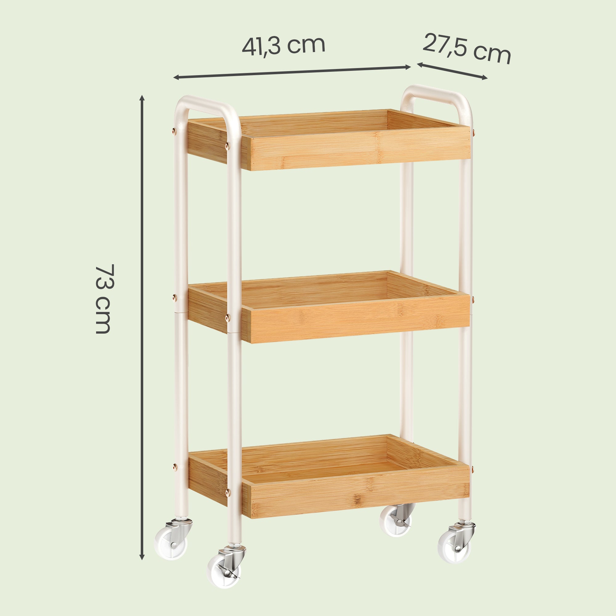 Serveertrolley - 3 Etages - Bamboe - Met Handgrepen - Beige