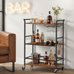 Serveerwagen - Met Wijnrek en Glashouder - Industrieel Design - Rustiek bruin-matzwart - 64,5 x 32 x 85,5 cm