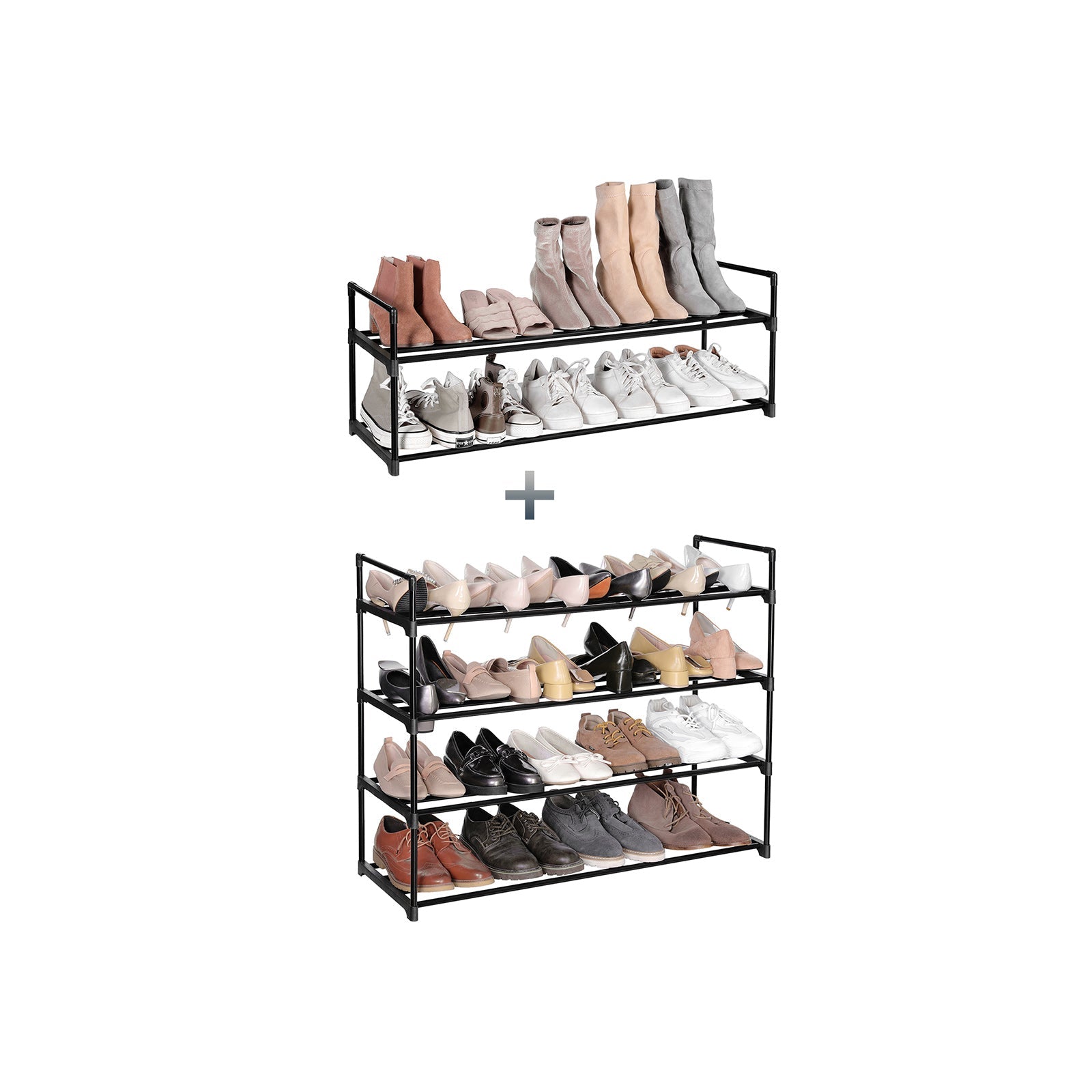 Shoe Rack - Uppsättning av 2 - med 3 nivåer - Metall Shoe Storage - Svart