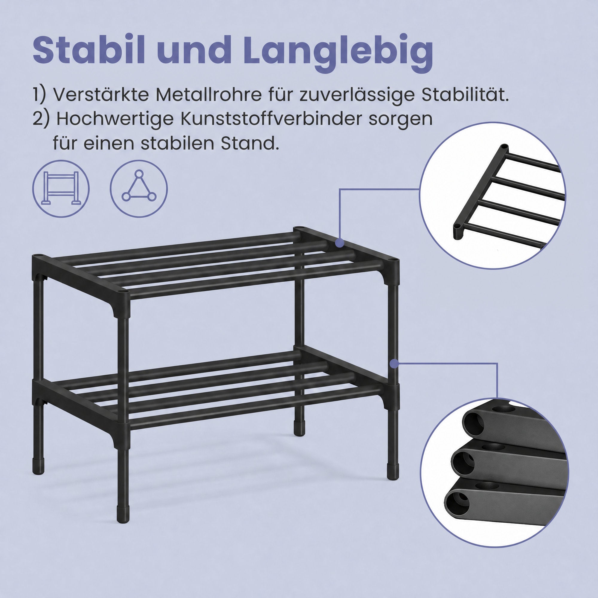 Schoenenrek - 2 Etages - Modulair - Ruimtebesparend - Zwart