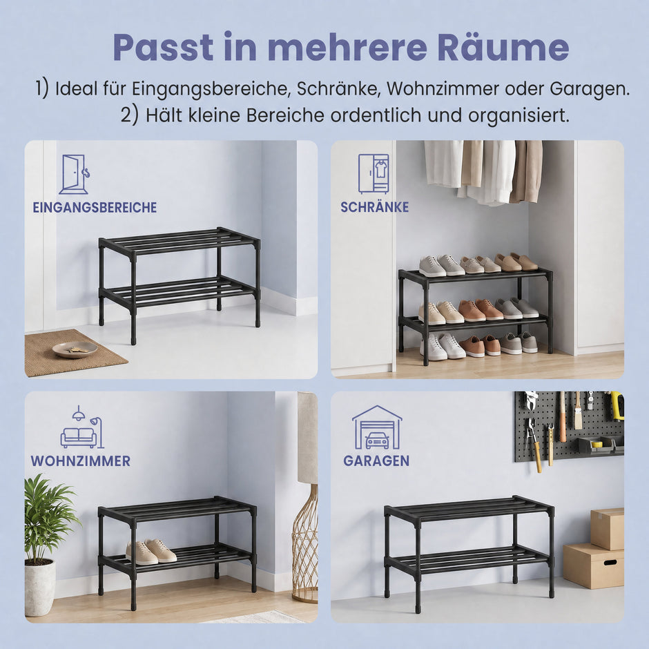 Schoenenrek - 2 Etages - Modulair - Ruimtebesparend - Zwart